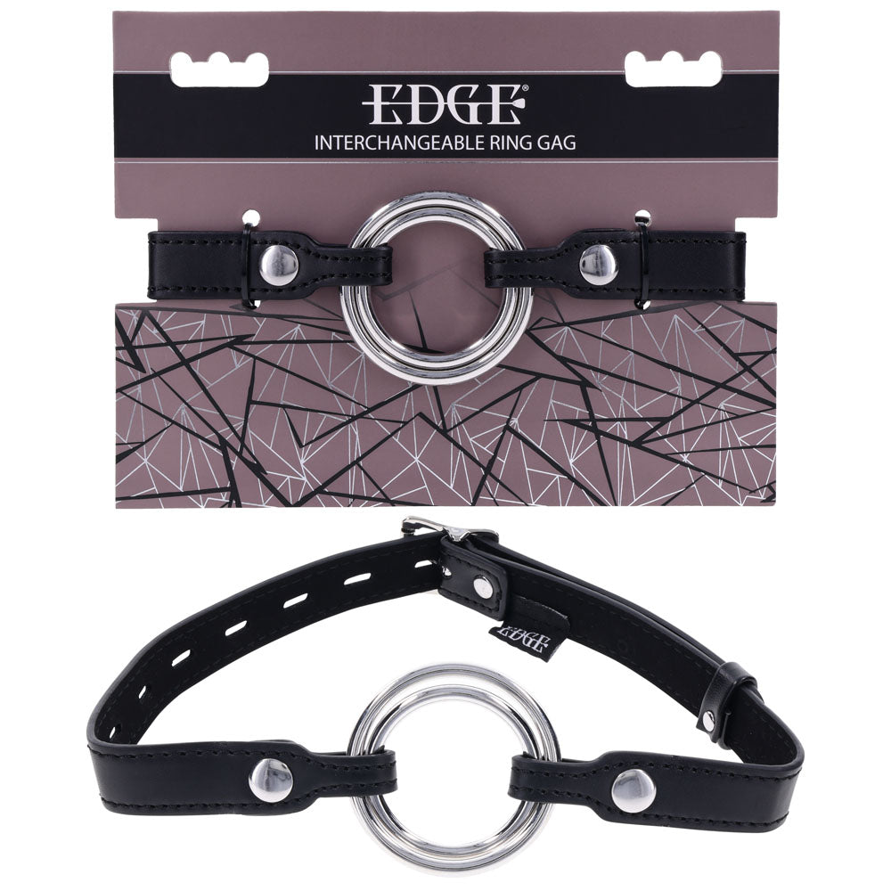 EDGE Interchangeable Ring Gag - Black Mouth Gag Restraint with 2 Interchangeable Pieces Sportsheets